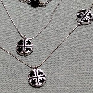 Silver tone & Black Enamel Triple Chain